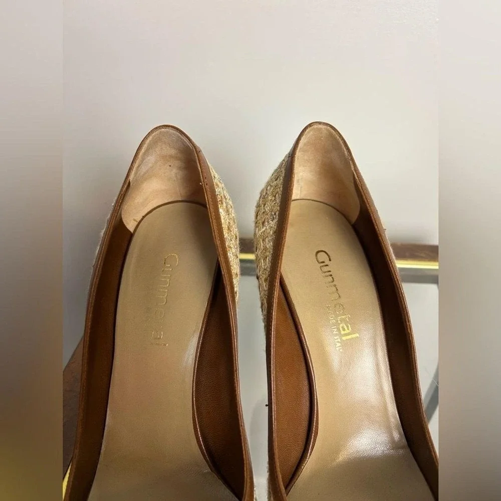 GUNMETAL Made in Italy  Brown and Tan Stiletto High Heels Fabric-Leather 41-10.5